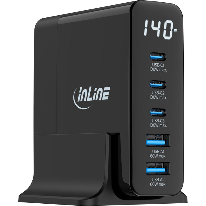Inline® Usb Pd Power Supply, Gan Charger, 5-Port, Usb-C + Usb-A, 140w, W/Display