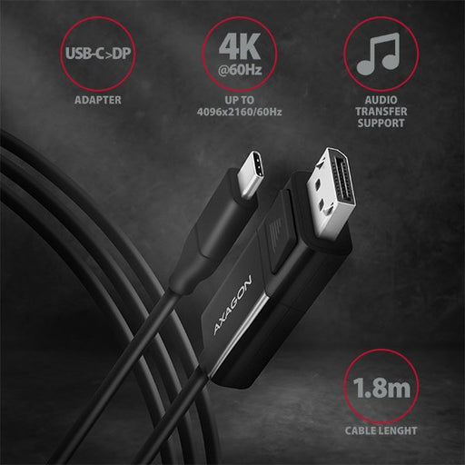 EAN 8595247905314 - Axagon RVC-DPC adaptador de cable de vídeo 1,8 m USB Tipo C DisplayPort Negro imagen 2