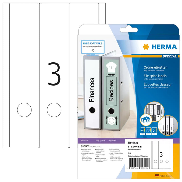 EAN 4008705051354 - HERMA 5135 etiqueta autoadhesiva Rectángulo redondeado Permanente Blanco 75 pieza(s) imagen 1