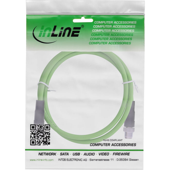 Inline® Industrial Network Cable, M12 8-Pin X-Coded Male/Male, Cat.6a Pur 15m