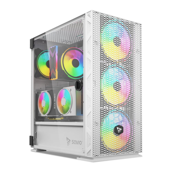 EAN 5901986048039 - Savio Raptor White X1 ARGB Glass/Mesh White Computer Case Midi Tower Blanco imagen 1