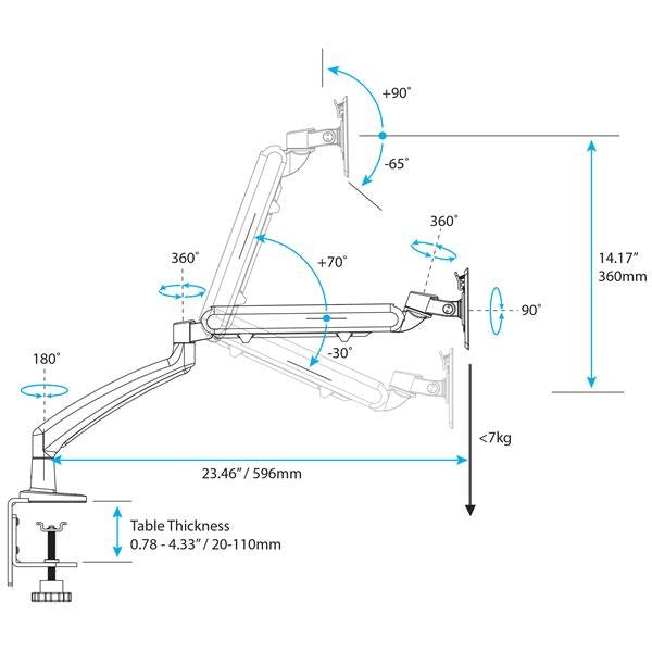 Startech.Com Brazo Soporte Articulado Delgado Con Gestión De Cableado Para Monitor Montaje En Escritorio U Ojal De Perforación Kit De Montaje Brazo Ajustable Para Pantalla Lcd Plástico Acero Negro Tamaño De Pantalla: 12"-34" Montable En E