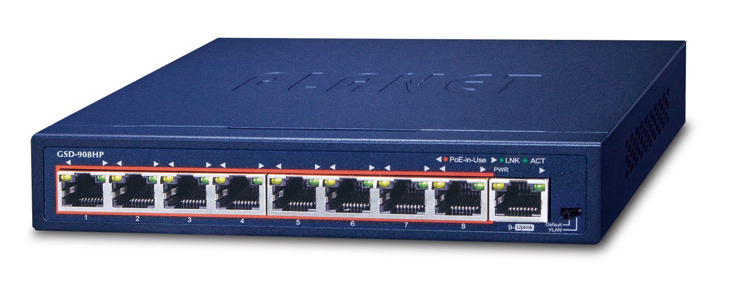 EAN 4711605280167 - PLANET GSD-908HP switch No administrado Gigabit Ethernet (10/100/1000) Energía sobre Ethernet (PoE) Azul imagen 1