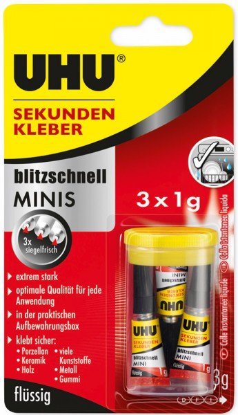 Uhu Adhesivo Instantáneo Blitzschnell Minis 3 Ud.