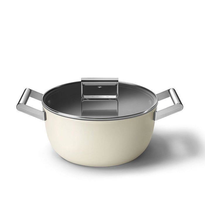 Smeg Csf2412crm Kasserolle, 24 Cm, Keramik, Edelstahlgriff, Cremefarben Matt