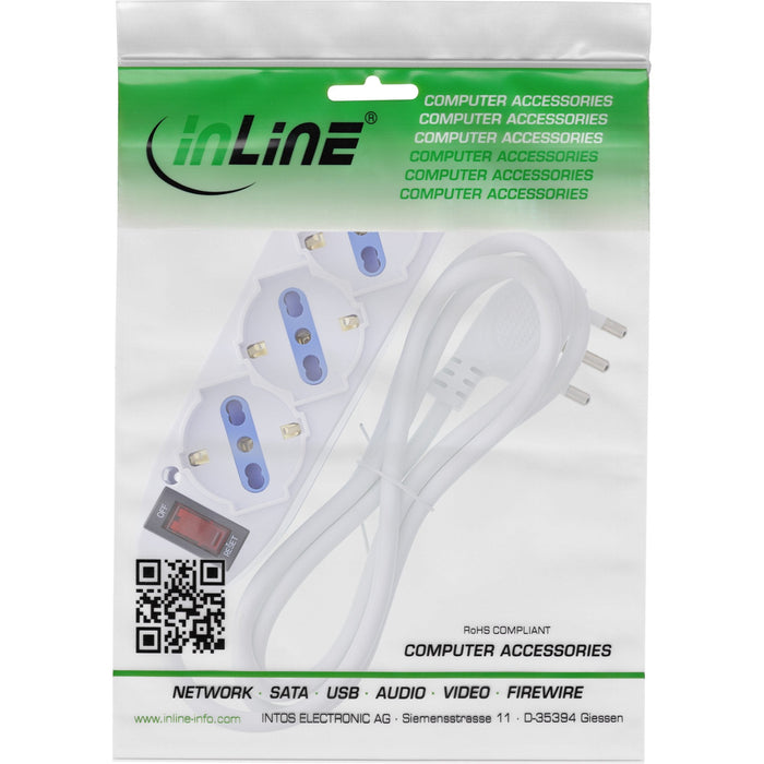 Inline® Power Strip Italy, 3-Way, With Switch, 1.5m, White