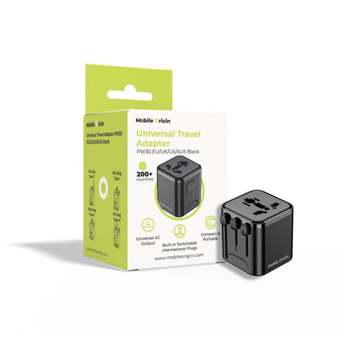 Mobile Origin Travel Adapter Pw30 Eu/Uk/Us/Aus, Black