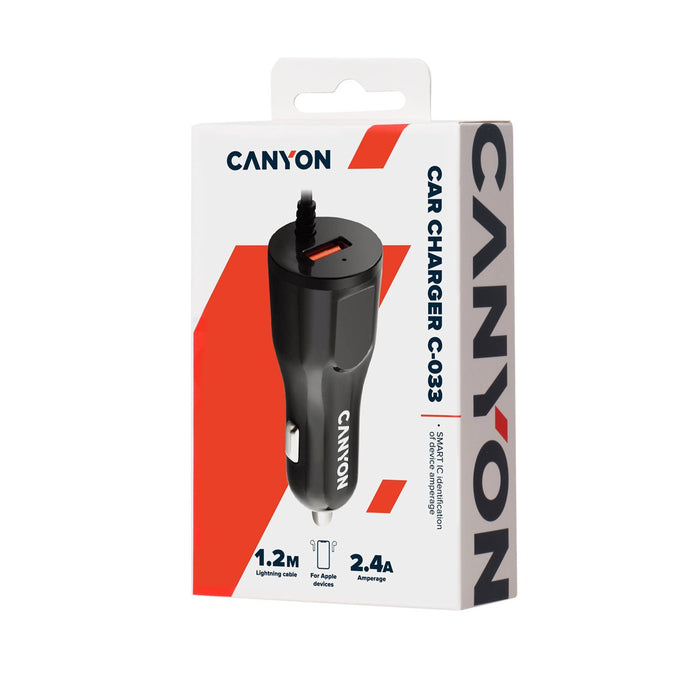 Canyon C-033 2.4a Usb-A Wbudowany Kabel Lightning Czarna