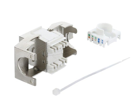 Keystone Modul Rj45 Buchse Zu Lsa Cat.6a Werkzeugfrei Geschirmt Metall Silber   Weiss