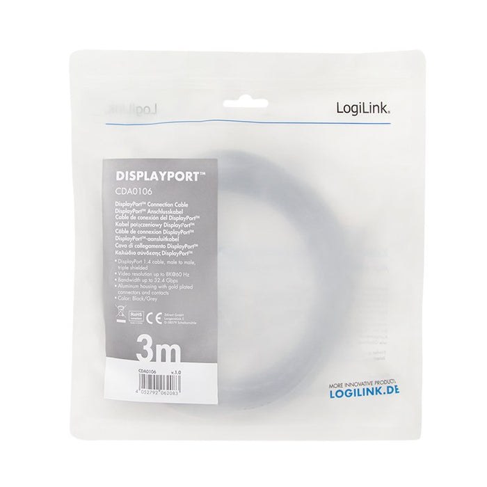 EAN 4052792062083 - LogiLink CDA0106 cable DisplayPort 3 m Negro, Gris imagen 3