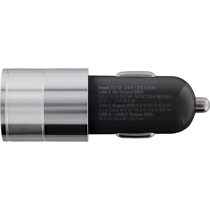 Cargador De Coche Usb Inline Quick Charge 3.0, 12/24vdc -> 5v Dc/3a, Usb-A + Usb Type-C, Negro