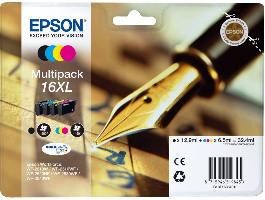 Epson Tinta Original T1636 Pack  Color Y Black Para Workforce Wf-2010w/ Wf-2510wf/ Wf-2520
