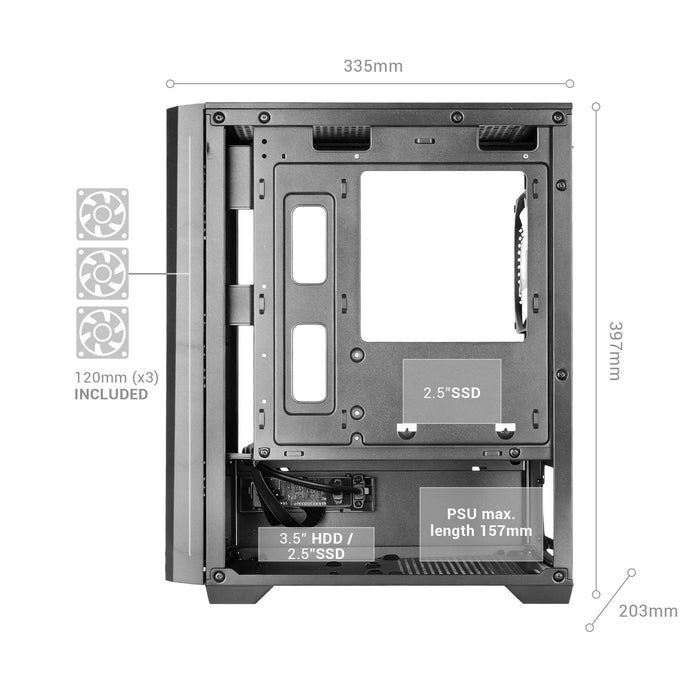 Caja Pc  Micro Atx Mars Gaming Mc-Vectorw Gpu Max 282mm Cristal Templado Mesh Argb Usb-C Blanco