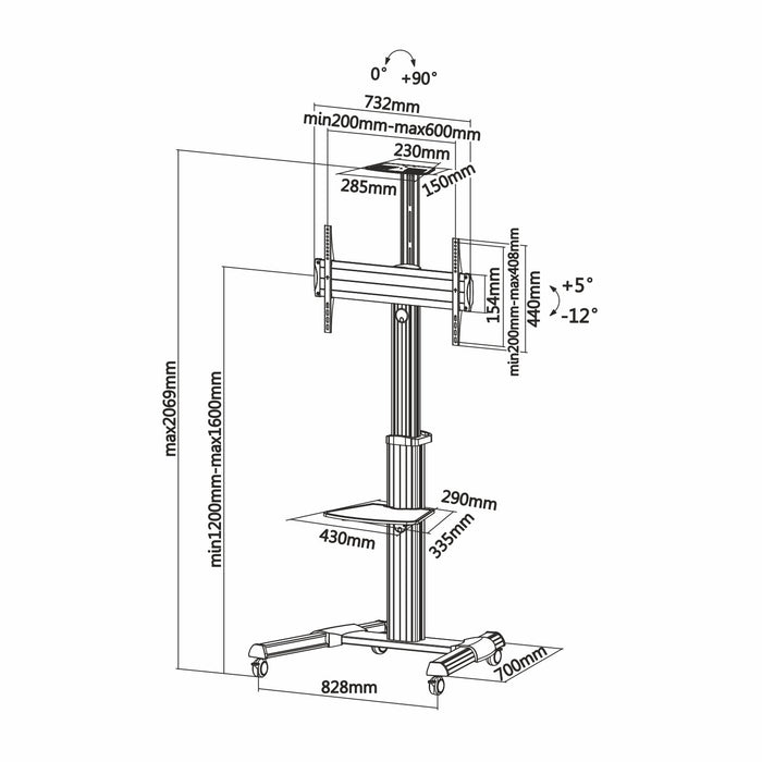 EAN 8436574703412 - AISENS FT70TRE-037 soporte para pantalla de señalización 177,8 cm (70") Negro, Plata imagen 5