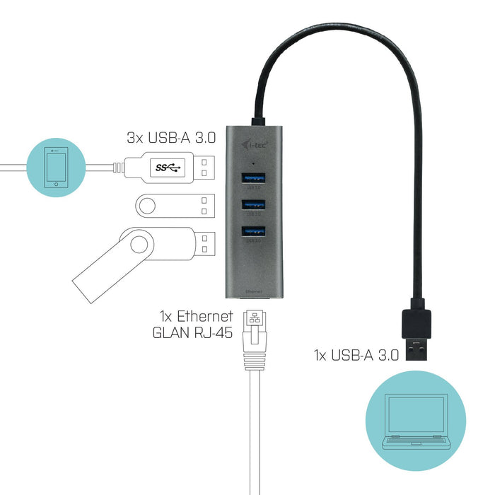 EAN 8595611701856 - i-tec Metal U3METALG3HUB hub de interfaz USB 3.2 Gen 1 (3.1 Gen 1) Type-A 5000 Mbit/s Gris imagen 4