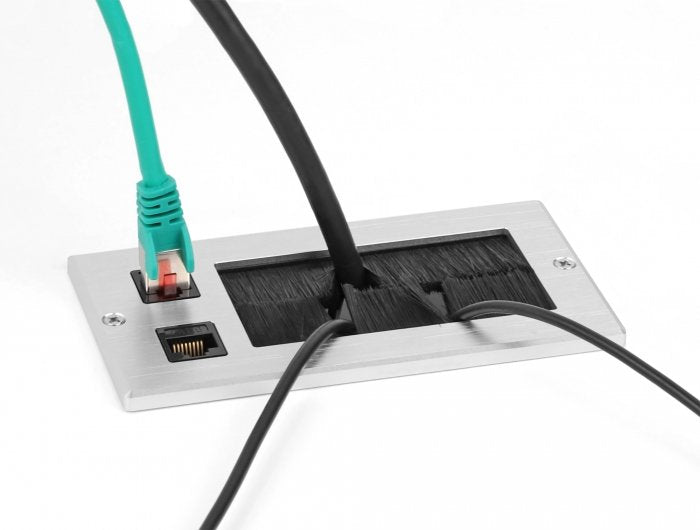 Delock Cabledurchführung Mit Bürste Und 2 X Rj45 Keystone Modul Cat.6 Aluminium