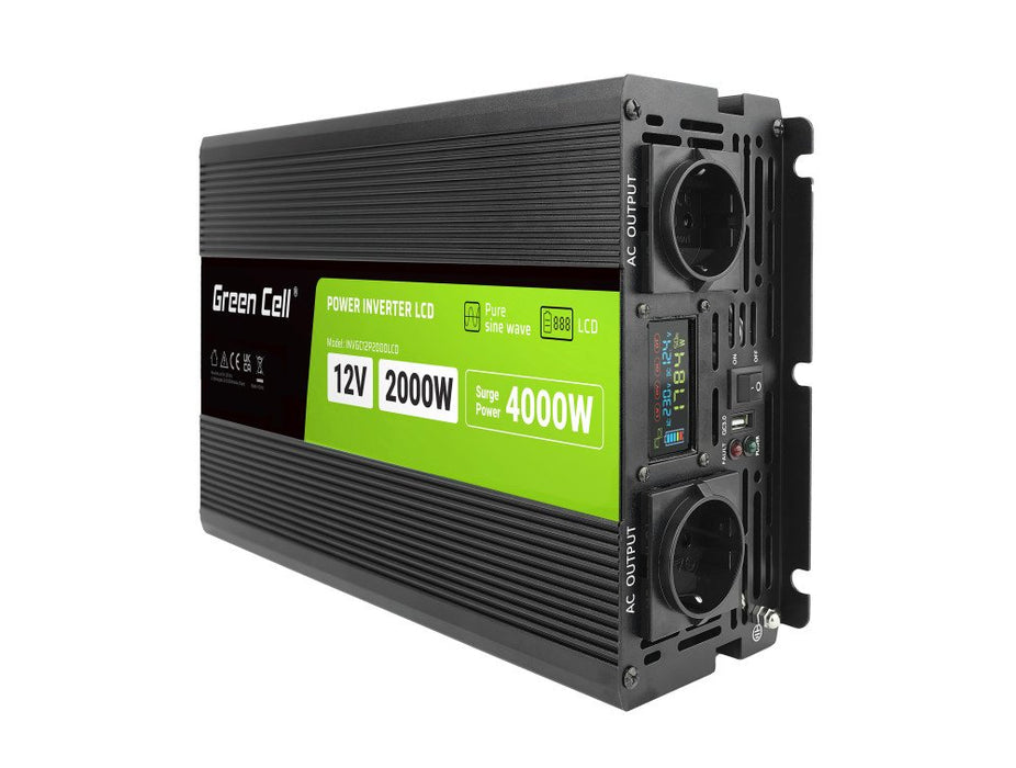 EAN 5904326374560 - Green Cell Przetwornica napicia PowerInverter LCD 12 V 2000W/40000W Przetwornica samochodowa z wywietlacz imagen 1