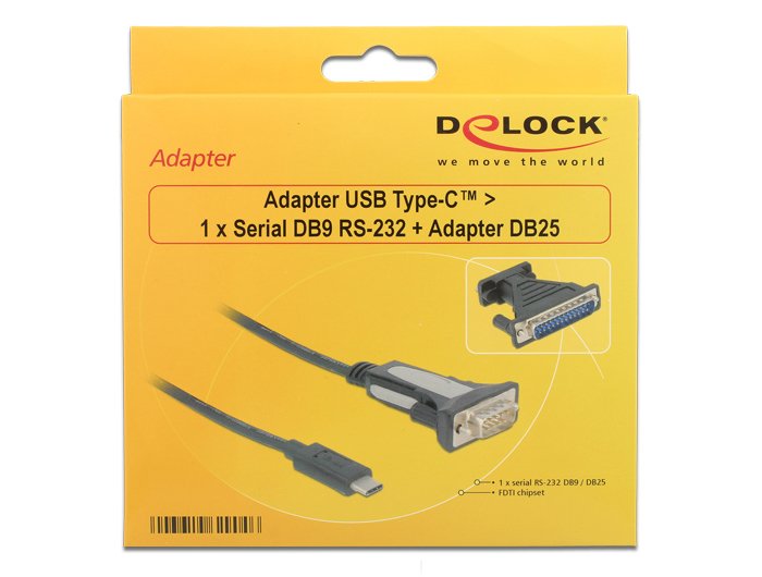 Delock Adaptador Usb Tipo-C > 1 X Serie Db9 Rs-232 + Adaptador Db25 1,8m