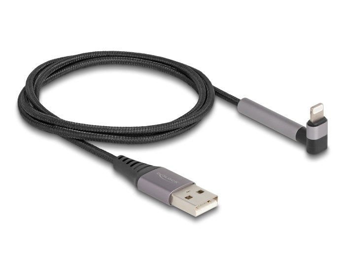 Delock 85404 Cable De Datos Y Carga Usb Tipo-A A Lightning Para Iphone, Ipad, Ipod Acodado Con Función De Soporte Negro 1,5 M Mfi
