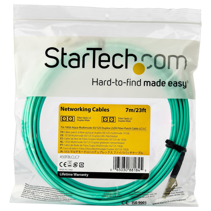 Startech.Com Cable De 7m De Fibra Óptica Multimodo Dúplex 50/125 Lc A Lc De 10gb - Aqua - Om3 - Lszh - Lommf