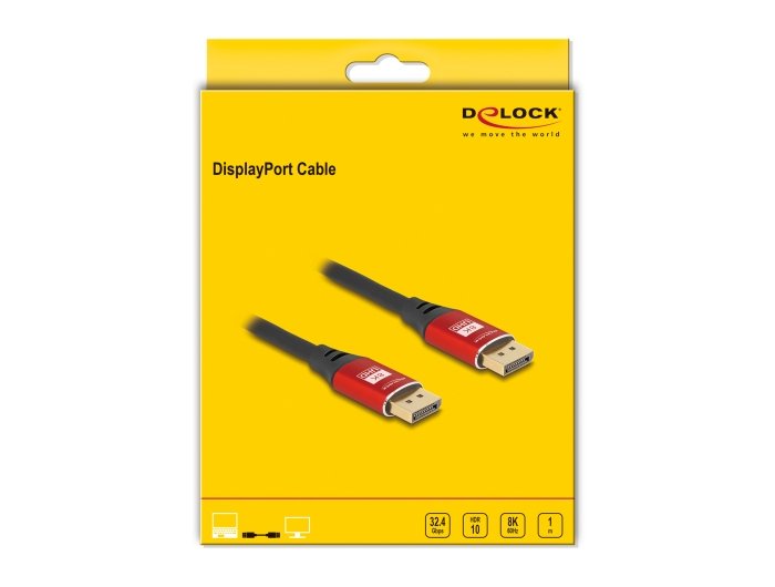 Delock 80604 Cable Displayport 8k 60 Hz 1 M Rojo Metal