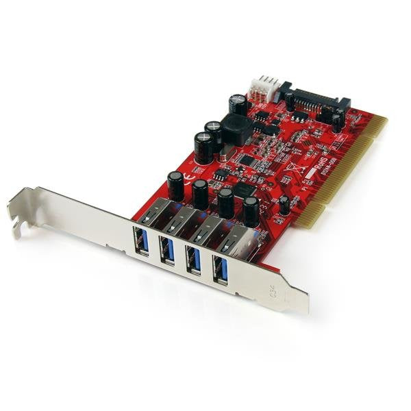 Startech.Com Tarjeta Adaptador Pci Usb 3.0 Superspeed 4 Puertos Con Alimentación Sata Lp4 Hub Concentrador Interno 2x Usb A Hembra Adaptador Usb Pci-X Perfil Bajo Usb 3.0 X 4 Rojo Para P/N: Hbs304a24a S3510bmu33 S3510smu33 Uni251bmu33 Us