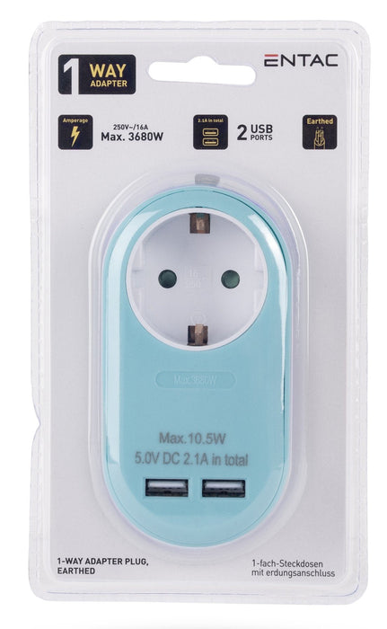 Entac Meckdosenadaptador + 2x Usb-A Azul