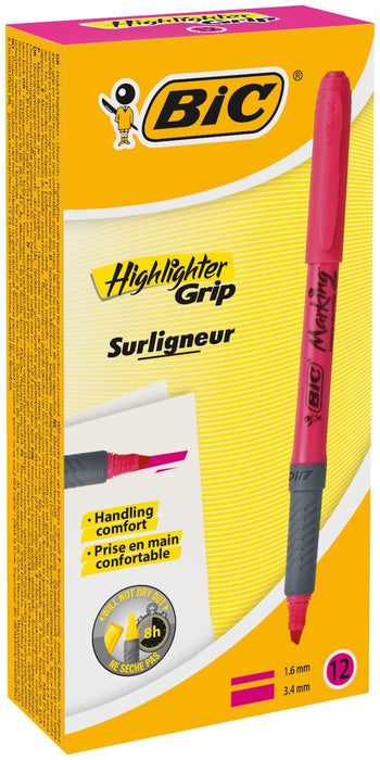 Caja De Marcadores Fluorescentes Bic Marking Highlighter Grip 12 Unidades Rosas