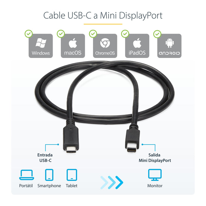 Startech Cable Usb-C A Mini Displayport 4k 60hz 1m Negro Cdp2mdpmm1mb