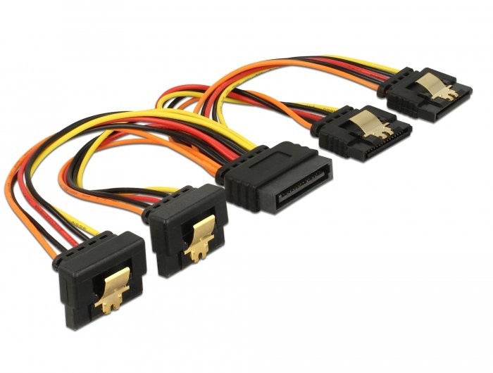 Delock Cable Sata 15 Pin Strom Stecker Mit Einrastfunktion > Sata 15 Pin Strom Buchse 2 X Gerade   2 X Unten 15 Cm