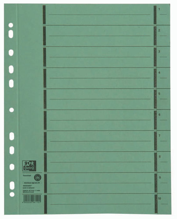 Oxford Trennblätter Din A4 250 G M² Verde