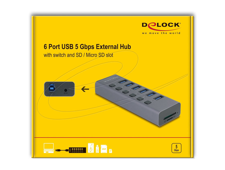 Externer Usb 5 Gbps 6 Port Hub Con Interruptor Y Sd Micro Sd Slot