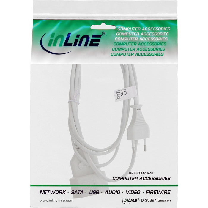 Inline Euro Type C Plug Power Extension Macho A Hembra Blanco 3m