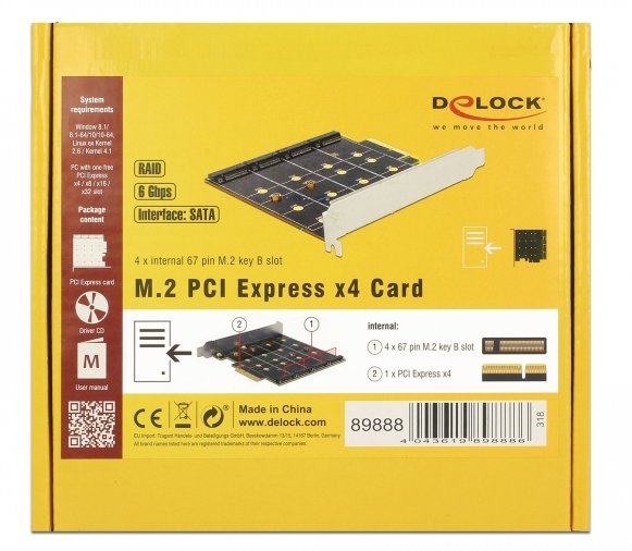 Tarjeta Pcie Delock> 4x Interno M.2 B Con Raid, Raid Tarjeta 89888