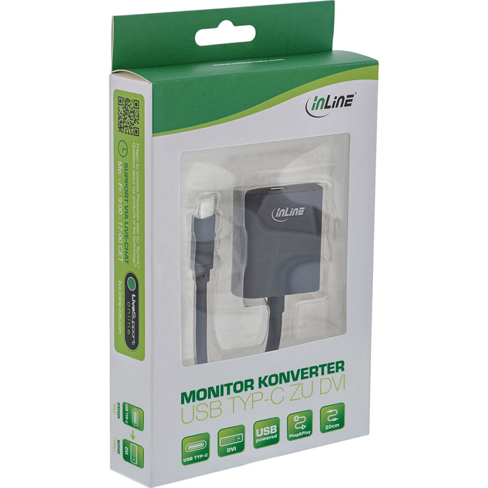 Adaptador Usb Inline, Usb Tipo C Macho A Dvi Hembra (Modo Dp Alt), Negro, 0,2 M