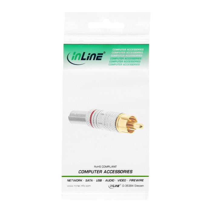 Conector Macho De Metal Rca Inline Para Soldar, Plateado, Anillo Rojo, Para Cable De 6 Mm