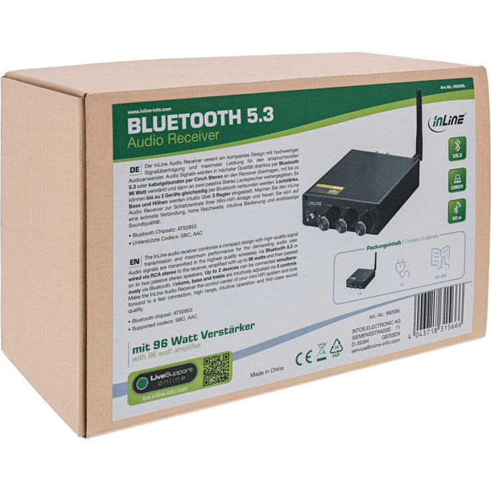 Inline® Bluetooth 5.3 Audio Receiver With 96 Watt Amplifier