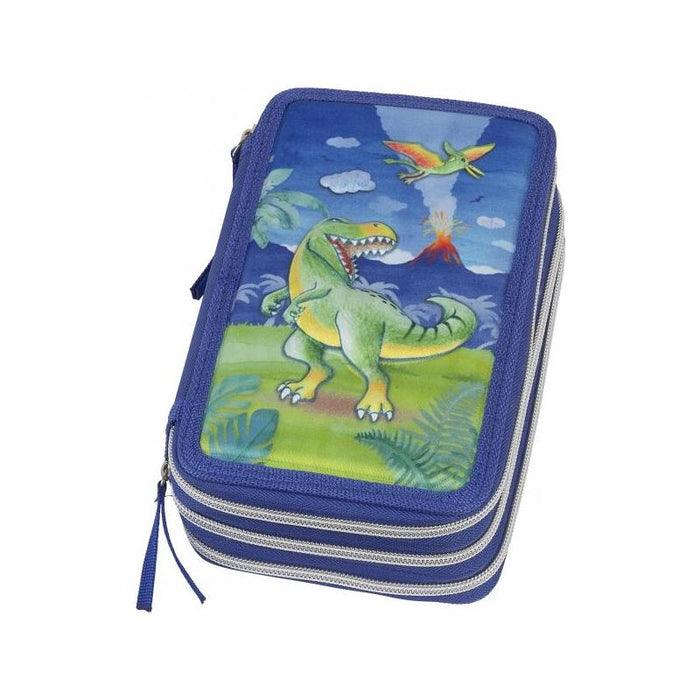 Faber-Castell Diseño Dinosaurio Estuche De 3 Pisos Con Contenido De Serie: Goma De Borrar, Sacapuntas, Lapiz De Grafito