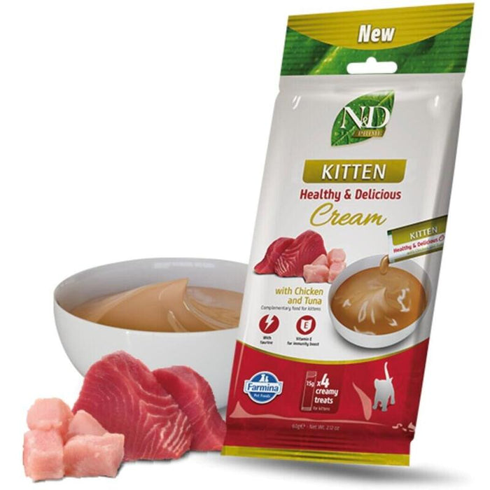 Farmina N&D Prime Cat Cream With Chicken & Tuna Kitten Box  Premio Para Gatitos  4x15g