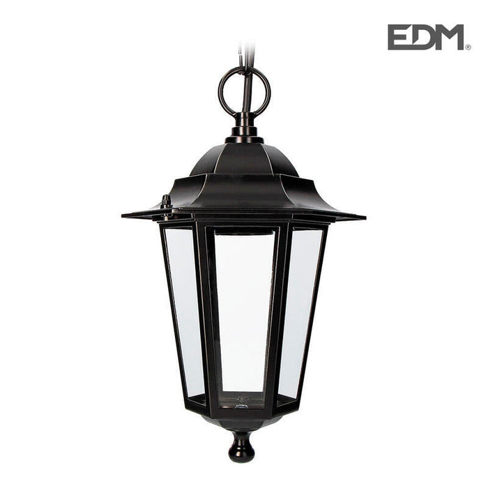 Farol De Aluminio Y Cristal Para Techo Ip44 E27 60w Color Negro Ø19,2x94,7cm Modelo Zurich. Edm