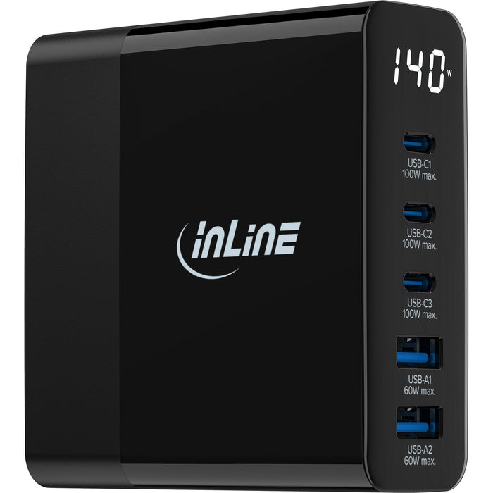 Inline® Usb Pd Power Supply, Gan Charger, 5-Port, Usb-C + Usb-A, 140w, W/Display
