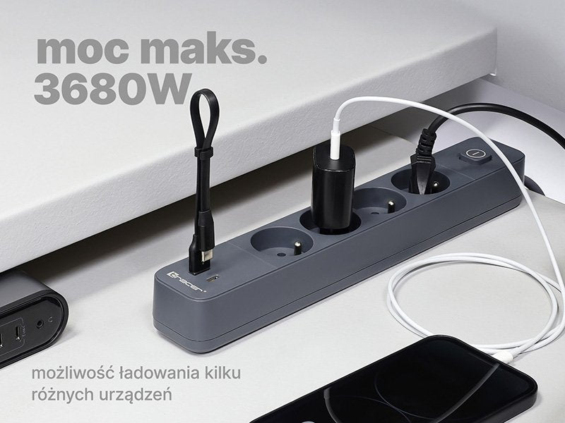 Tracer Power Line+ 1,5 M 4 Gniazd Usb Pd18w Grafitowy