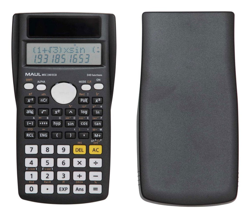 Maul Msc 240 Eco Calculadora De Escritorio Solar, Calculadora Científica Con Pantalla De Dos Líneas, 80% Plástico Reciclado, Negro, 16,1 X 8,5 X 2,1 Cm Para Oficina, Taller, Escuela