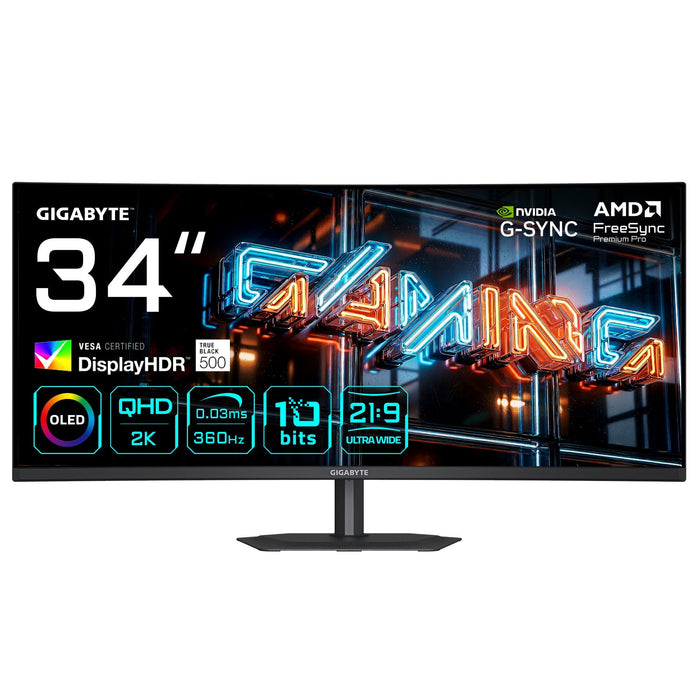 Monitor Gaming Gigabyte Mo34wqc36  Curvo 34 Wqhd - 3440 X 1440, 360hz, 0.03ms, Kvm, 300 Cd/M², Freesync Premium Pro, Displayhdr True Black 500, Hdmi 2.1, Displayport 2.1