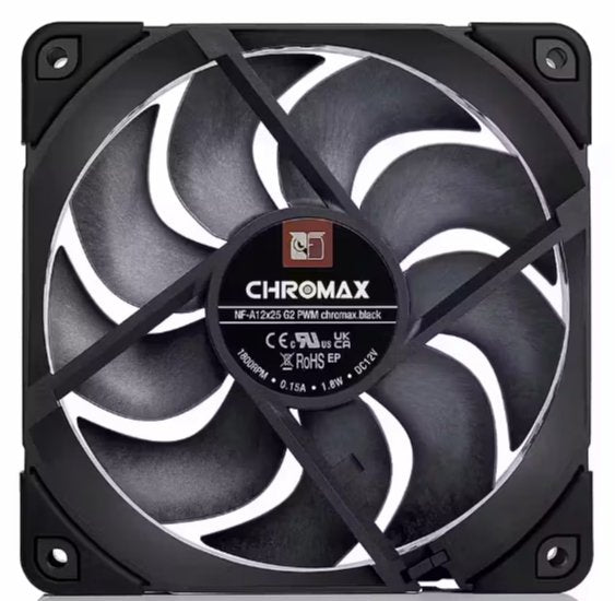 Ventilador Pc Noctua Nf-A12x25 G2 Pwm Chromax.Negro (Negro, Pwm-Anschluss, 120 Mm) Nf-A12x25 G2 Pwm Chromax.Negro