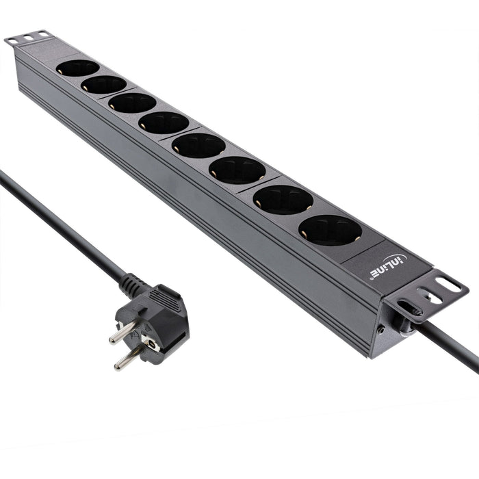 Regleta Inline De 19", Contacto De Protección De 8 Vías, Sin Interruptor, 2 M, Negro