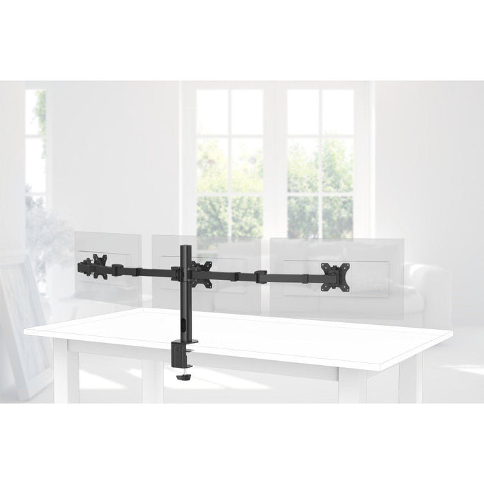 Hama | Soporte Para 3 Monitores De 13" A 27" (Vesa 75x75-100x100, Inclinación +25°/-25°, Giro 180°, Hasta 7kg, Ajustable En Altura), Color Negro