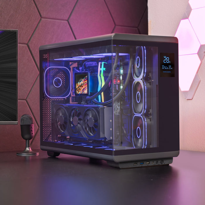 Caja Pc  Atx Mars Gaming Mc-Revpro Pantalla Lcd 4.3" Cristal Templado 4x Ventiladores Argb Black