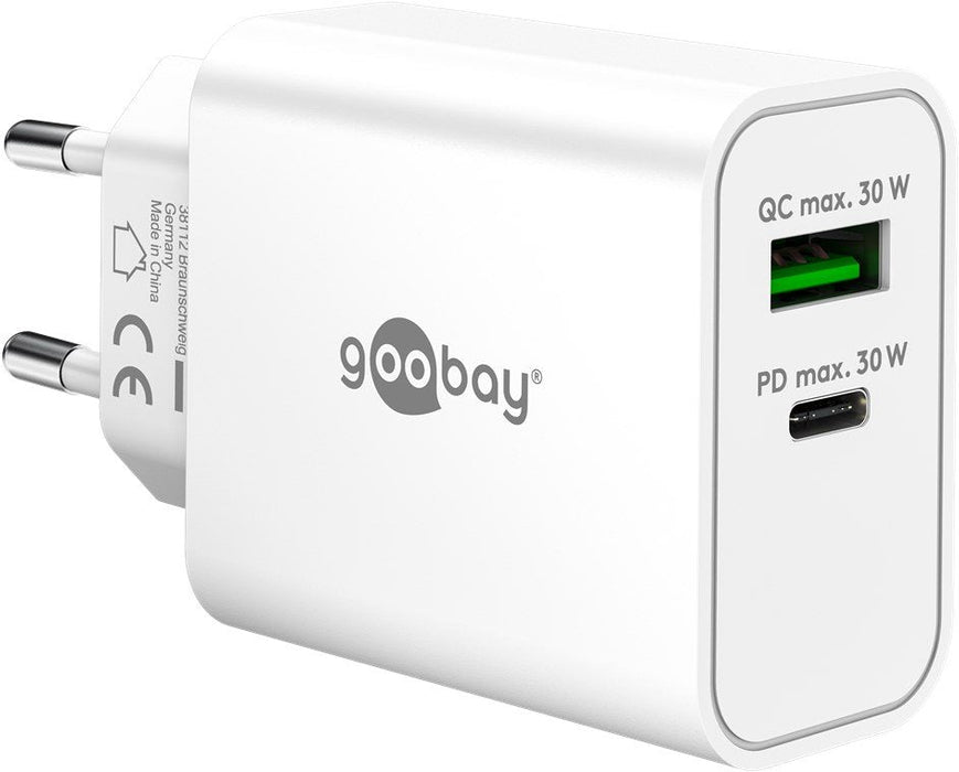 Cargador Rápido Goobay Usb-C Pd Gan Dual 30 W (Blanco) 75336