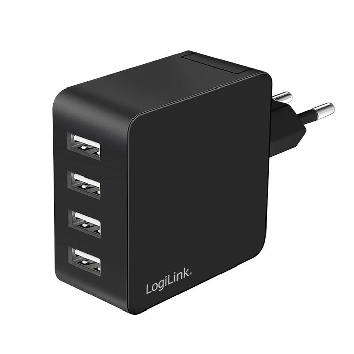 Logilink Usb-A Charger, 24 W, 4-Port, 4x Usb-A, Negro